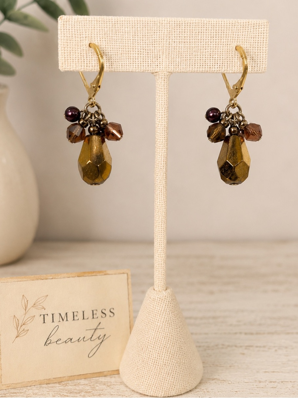 Bronze Faceted Beaded Dangle Earrings | Boho Glam Leverback Earrings